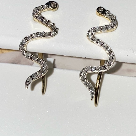 10k solid real gold real diamond climber earrings, not plated, FREE APPRAISAL - Picture 7 of 7
